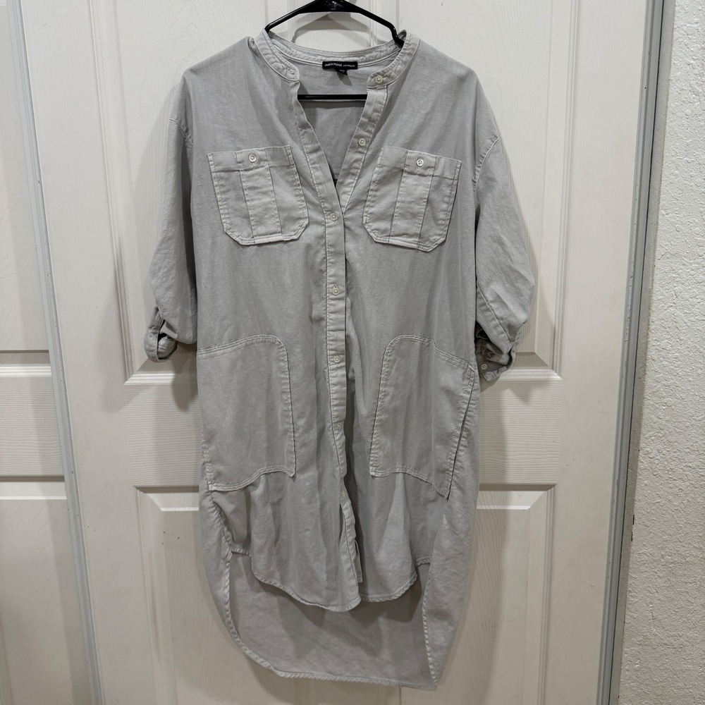 James Perse Los Angeles Grey Cotton Utility Shirt Dress WLAC6541 Size 0